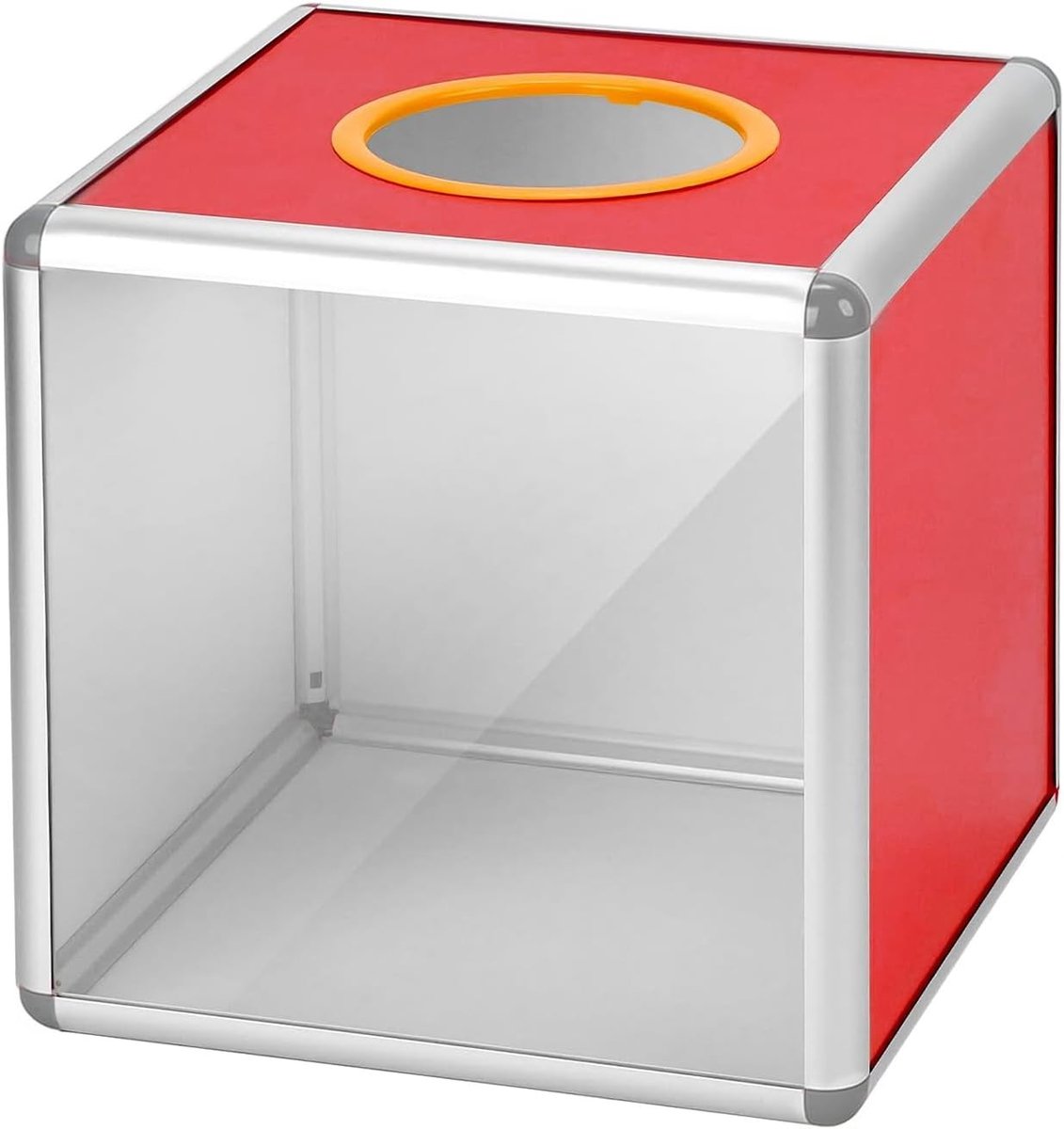 Acryl Printbox 25 x 25 cm, Aluminium Loterijbox, Afneembare Transparante Urn, Kleine Kassabonnen voor Verlotingen, Stemmen en Donaties
