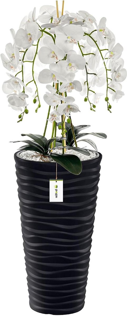 Grote Witte Kunstorchidee Cascade in Antraciete Pot - Hoge Zijden Bloemen Decoratie