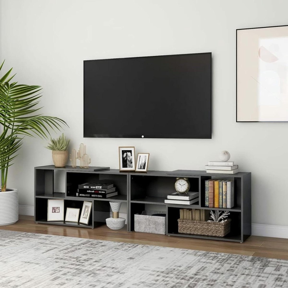 Tv-kast - Televisiekast dressoir - Woonkamer organiseren - Uitbreidbaar ontwerp - 149 x 30 x 52 cm - Hoogglans grijs