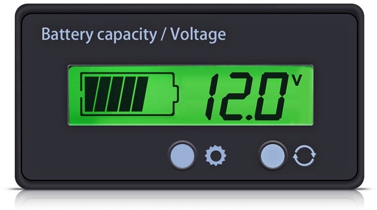 Batterijtester - Zwart - 61,3 x 33,3 x 13,5 mm - Capaciteit en Voltage Meter met LCD Scherm - Voor 12-48V Batterijen