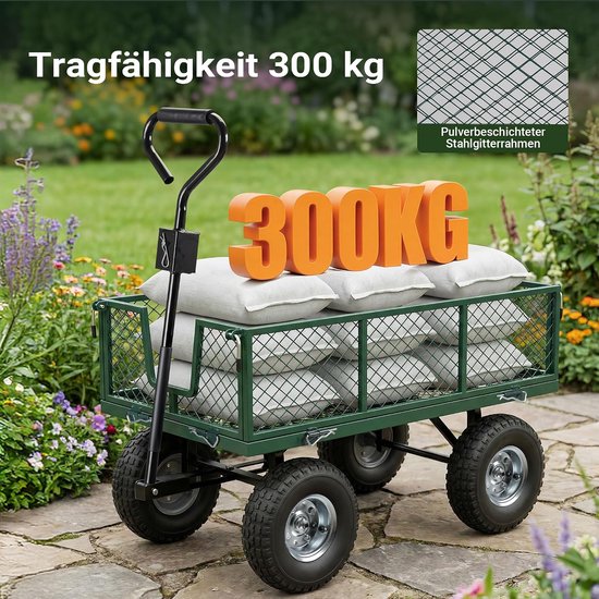 Bolderkar Tuinkar - Transportwagen - Zwaar Werk - Afneembaar Binnenzeil - 300 kg - Groen van Bolderkar — afbeelding 3
