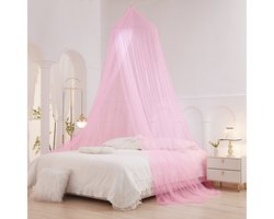 Muggennet - extra groot bedhemel-Roze,Zuignap +(Bedden kleiner dan 1,8 meter met deur) 50 cm bovenzijde * 250 cm hoog * 1050 cm bedrail