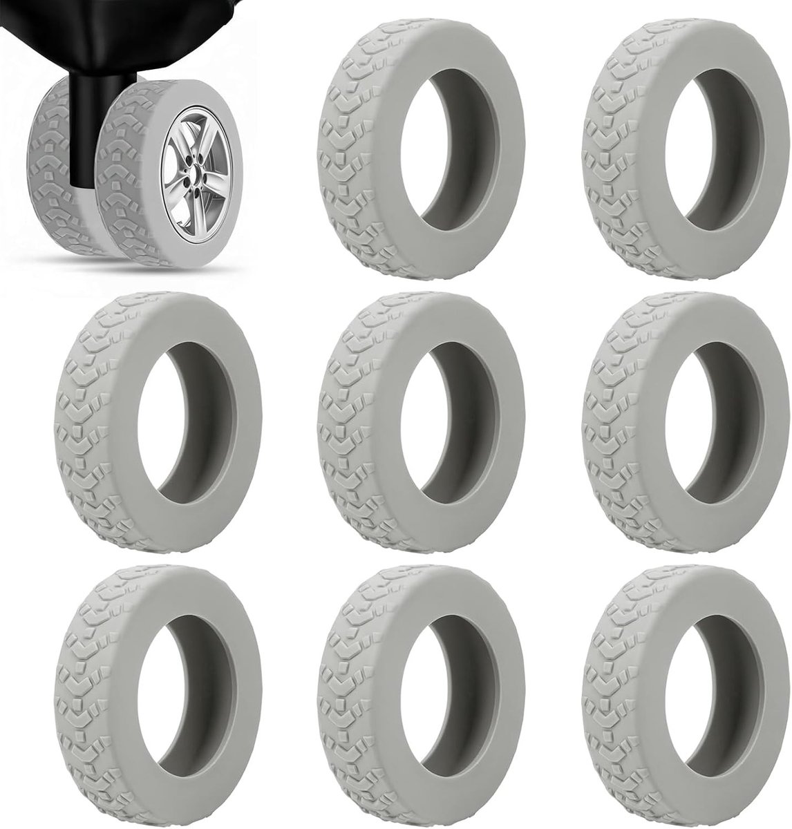 Set van 8 Universele Kofferswielhoezen - Bescherm Wielen Tegen Schade, Antislip en Duurzaam, Grijs, 2x1.5cm