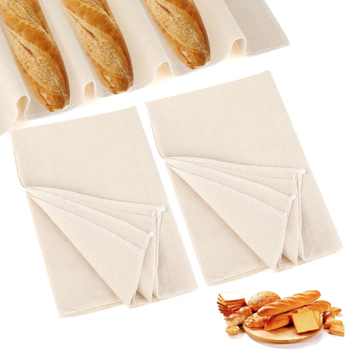 Rijsdoek voor Brood - Brooddoek - Deegkleed - 48x36 cm - Herbruikbaar Dik Bakdoek voor Deeg, Stokbroden en Broden - 2 stuks