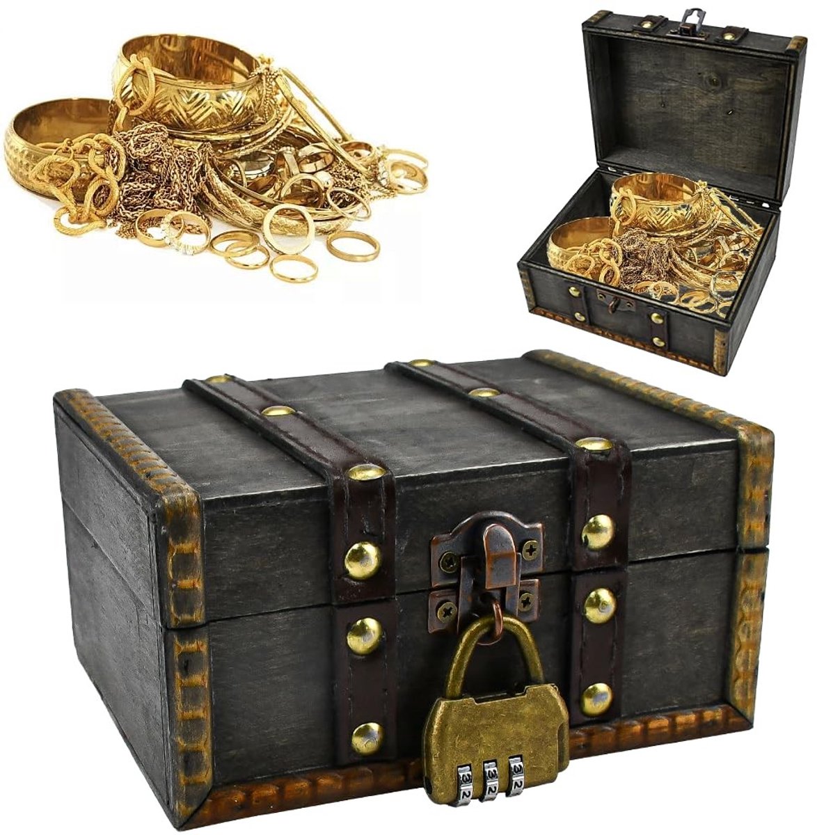 Omgoods - Houten Schatkist met Slot voor Sieraden en Verzamelobjecten