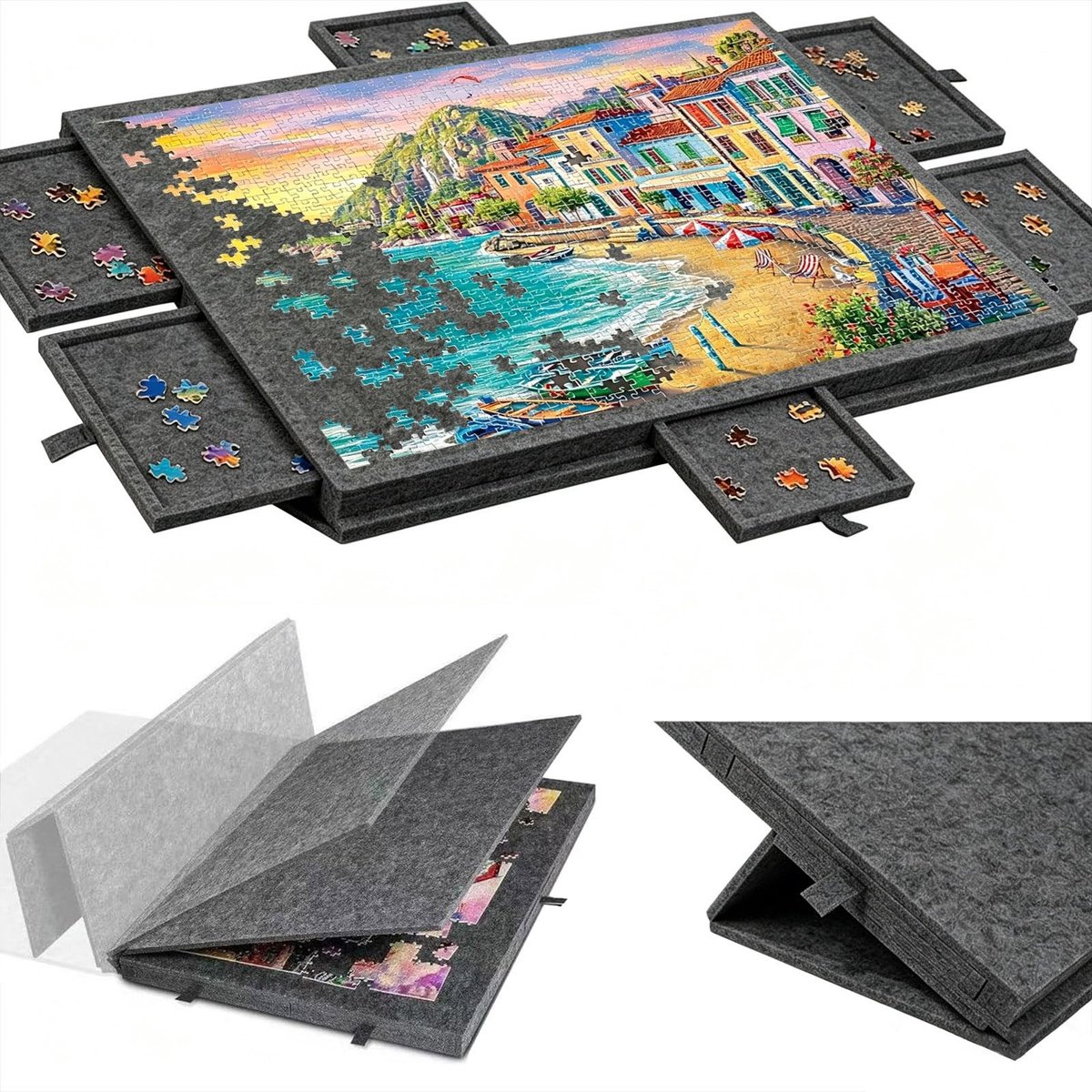 Omgoods - Verstelbare Puzzeltafel met 6 Laden en Deksel