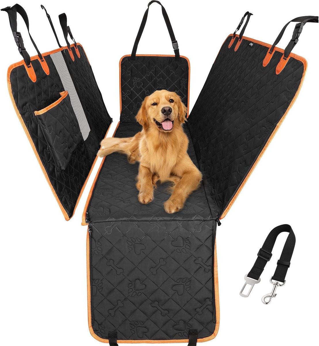 Hondenmand auto - Zwart - 135 x 45 x 58 cm - Waterdichte Autostoelhoes met Veiligheidsgordel - Voor Honden en Katten