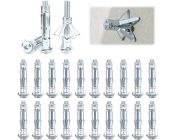 20 Stuks Metalen Holle Wandpluggen, M8 X 52mm, Voor Plafond- en Wandbevestigingen, Zelfborende Plugs voor Gipsplaten, Ideaal voor Bevestigen van Beelden en Planken