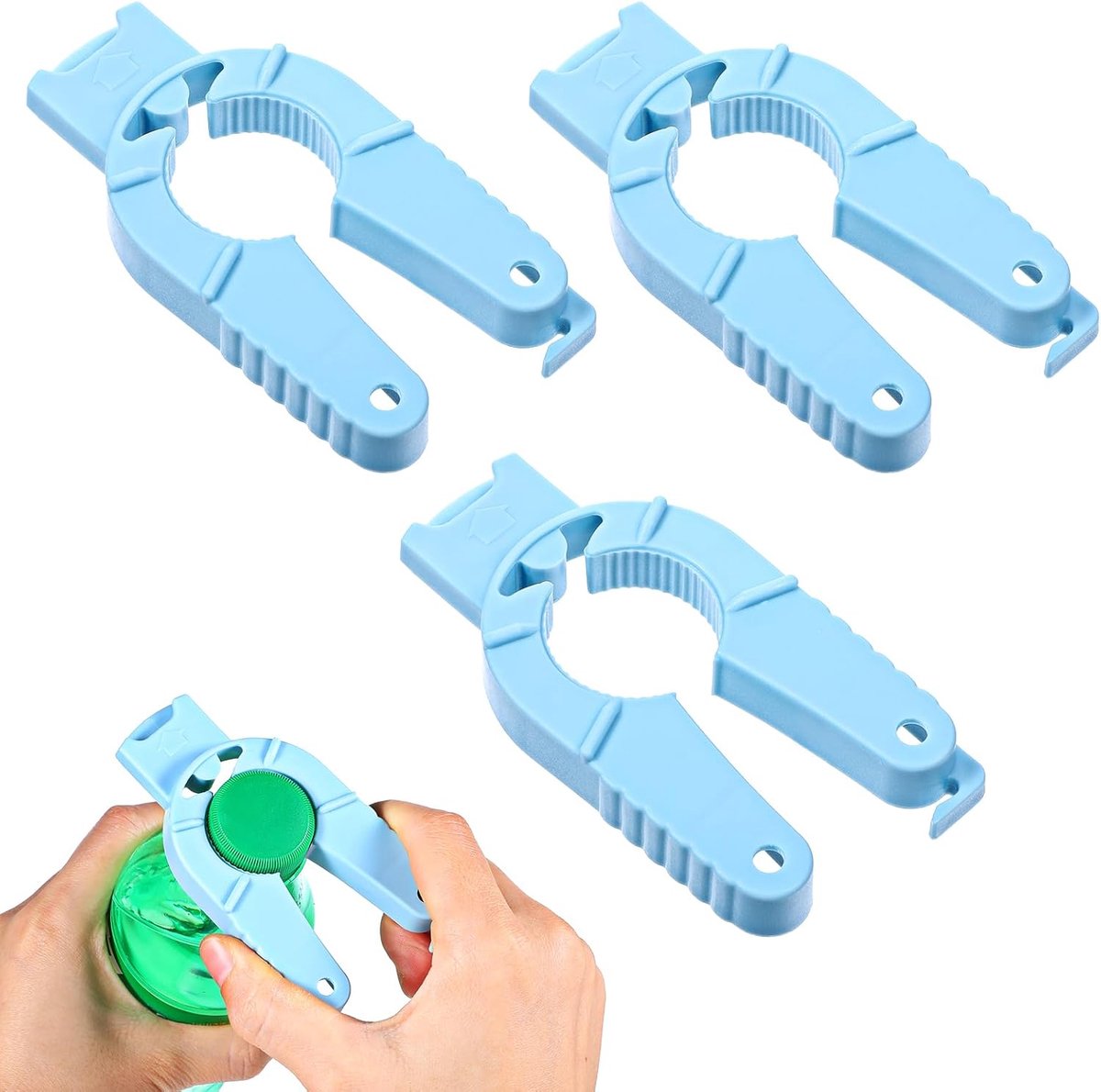 Bobypet - 3 Stuks Multifunctionele Flesopener en Pottenopener - Kunststof Flesopeners voor Senioren - Eenvoudige Antislip Dekselopener in Blauw