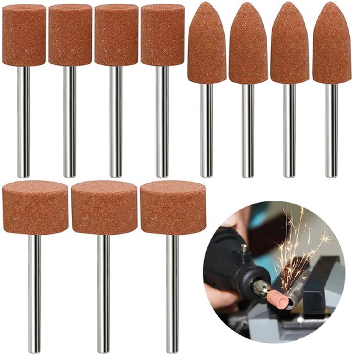 48 x korund slijppuntset, schacht slijpdoorn gemonteerd, Dremel schuuropzetstukken, polijstkop slijpset, boormachine, schuuropzetstuk voor dremel, steen slijpen, polijstkop voor slijpen, polijsten