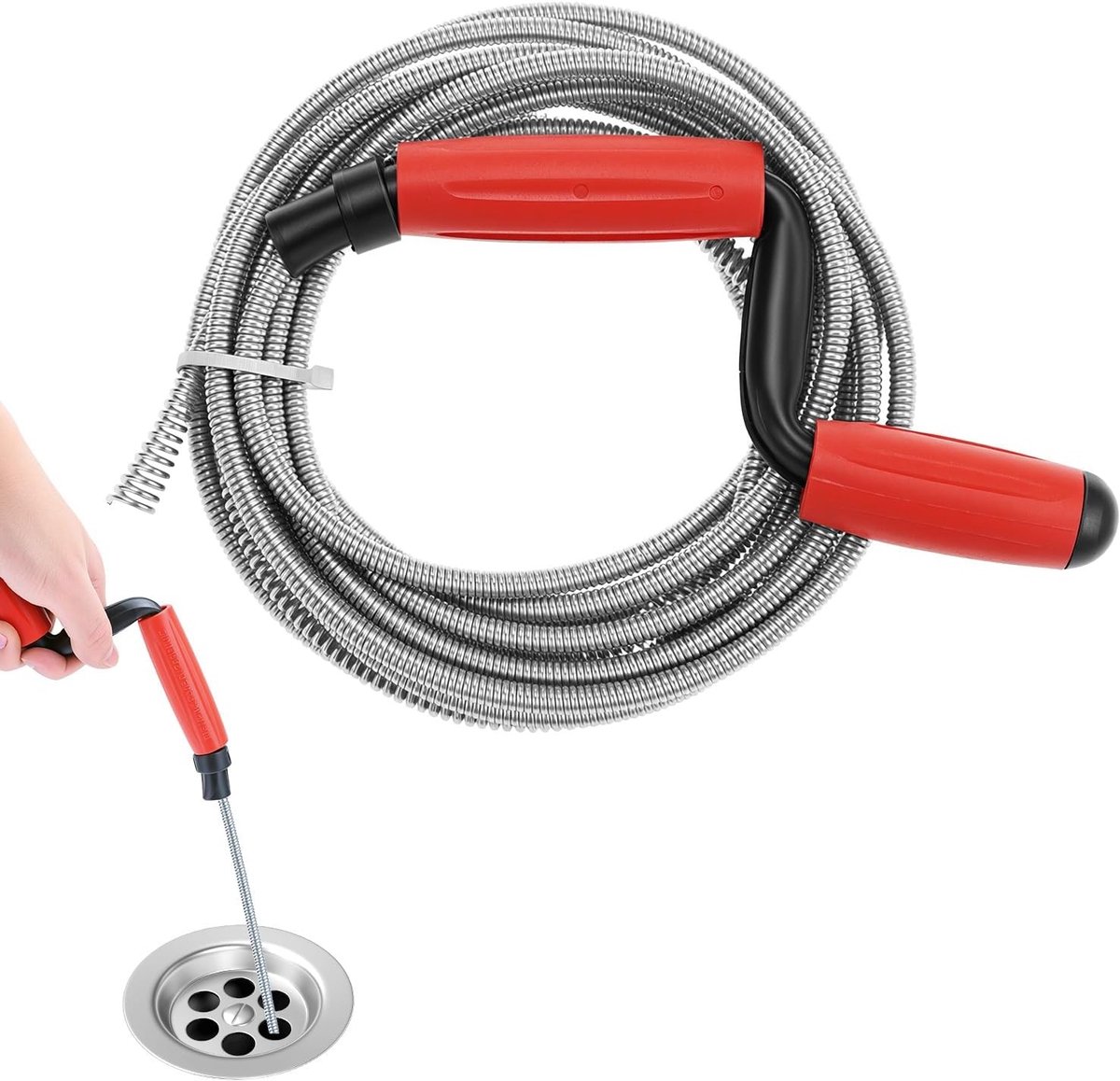 Ontstoppingsveer - 5 meter - 6 mm diameter - Flexibele afvoerreiniger met ergonomische handgreep - Voor badkamer en keuken