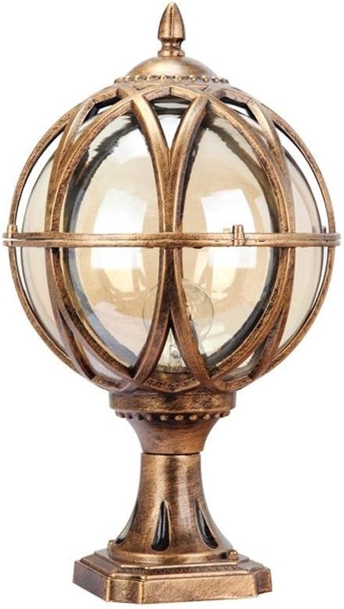 Europese Globe Zuil Lamp - Buitenlamp Kolom - Terras Verlichten - Waterdicht Aluminium - Diameter 27.5cm - Brons