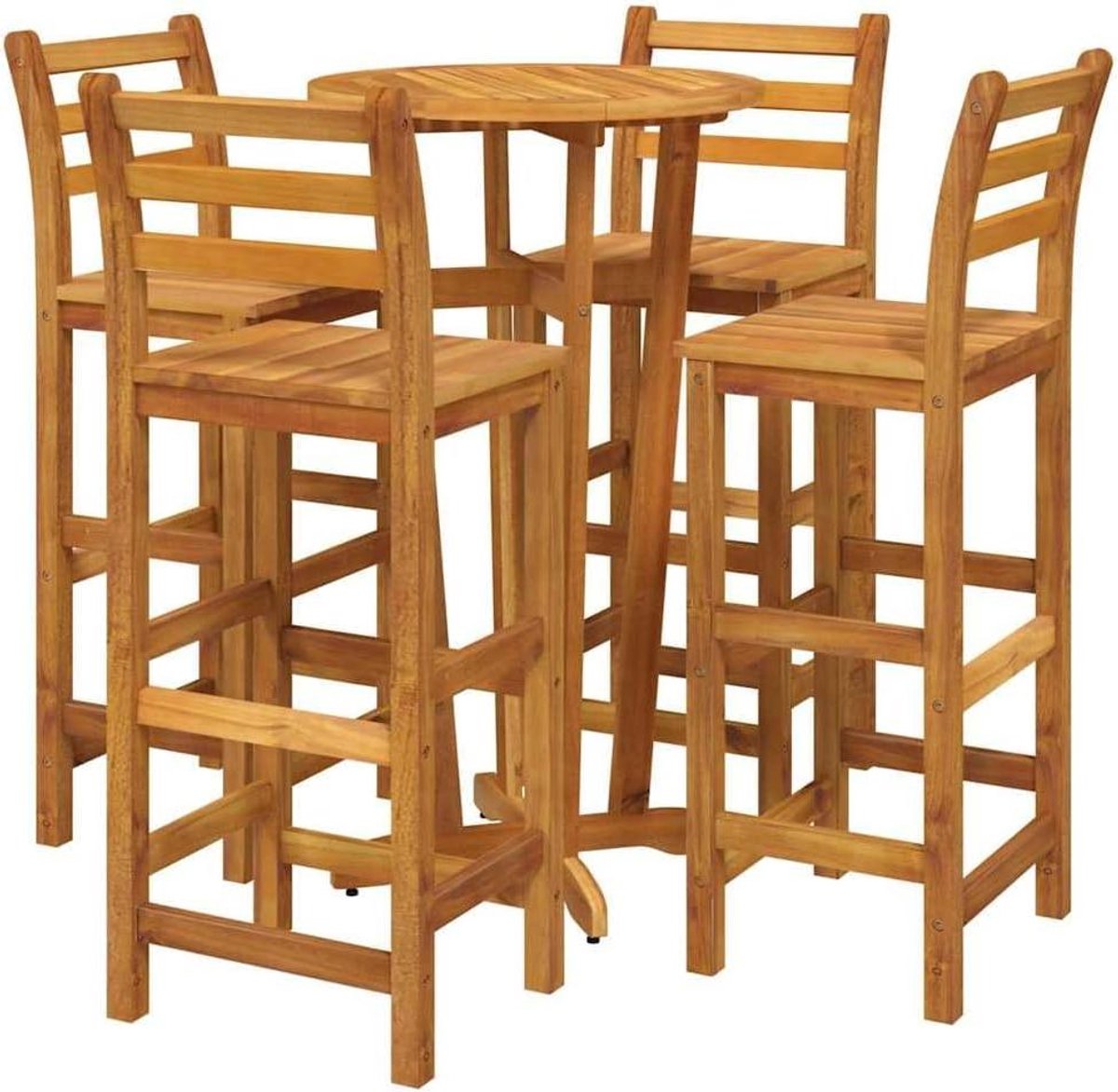 Tuinbarset 5-delig - Buitenbar set - Buiten dineren - Massief acaciahout - 5 stuks - Natuurlijk