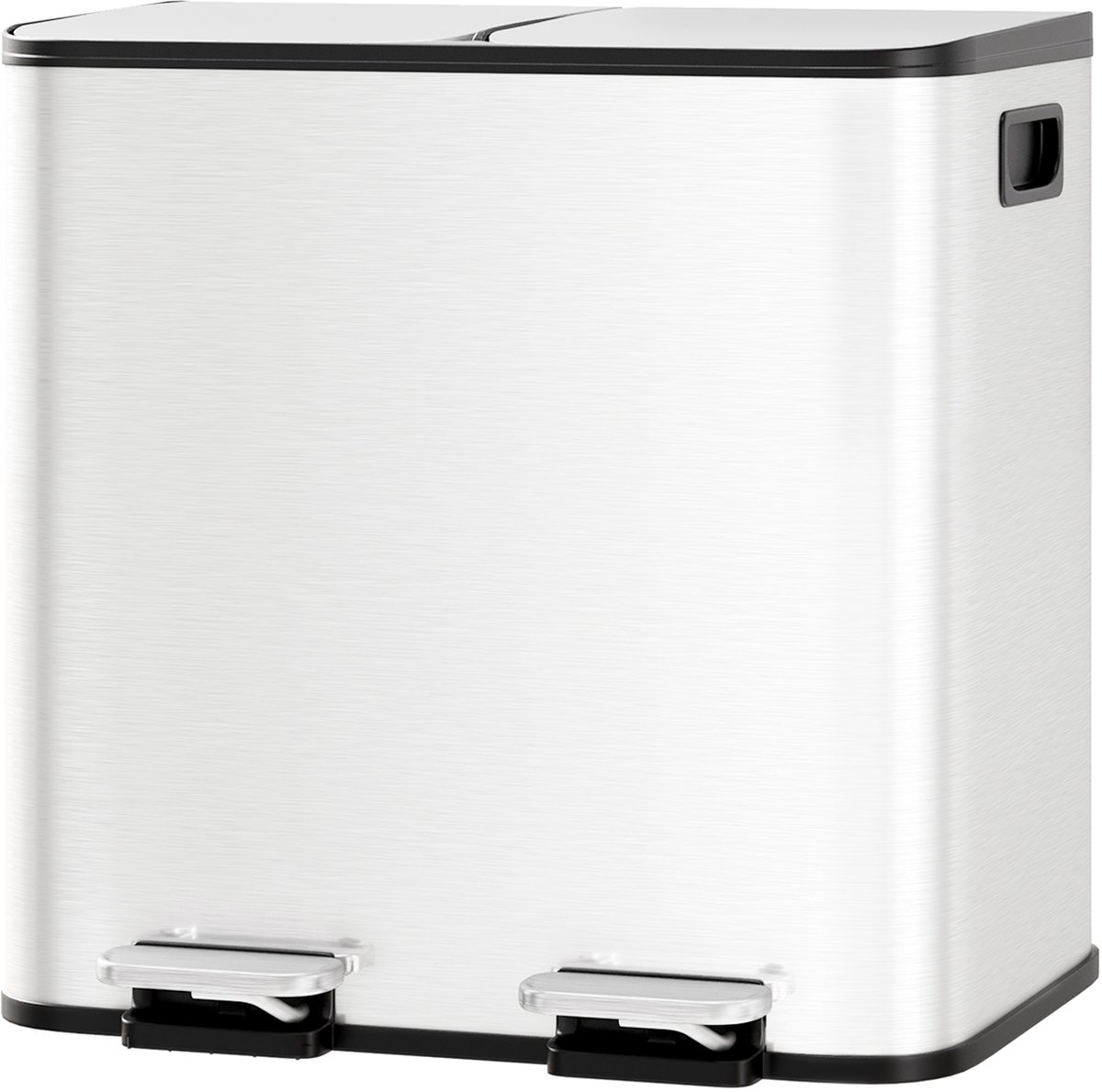 Prullenbak RVS 30L (2x15L) - 41.7x36.5x44cm - Pedaalemmer - Afvalscheidingsbak - Soft Close Deksel - Binnenemmers Uitneembaar - Vingerafdrukvrij - Voor Keuken En Woonkamer - Wit
