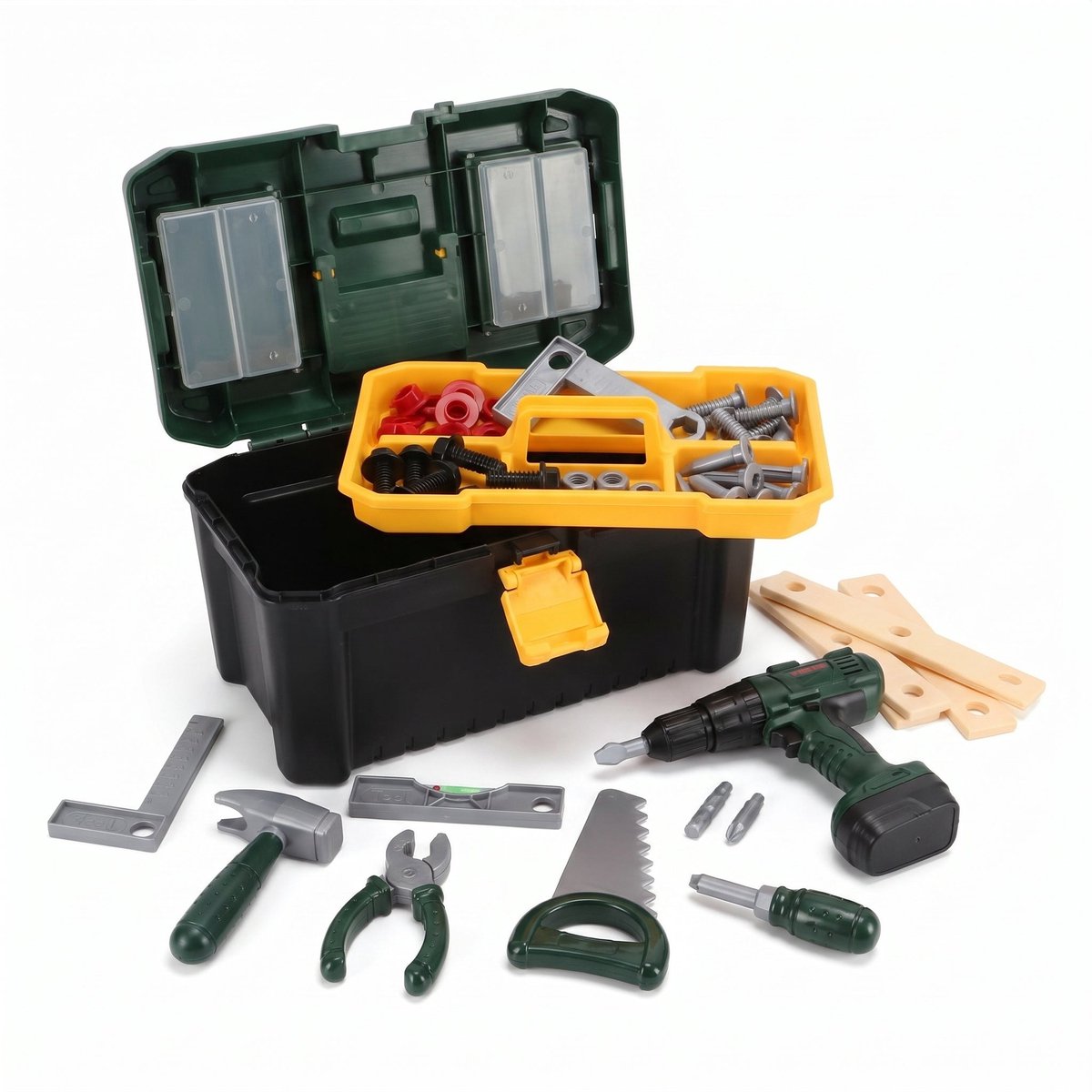 Cheqo® Speelgoed Gereedschapskist Set 37-Delig - Speelgoed Gereedschapsset - Gereedschapskoffer voor Kinderen - Speelgoed Boormachine met Accuboor - Kindergereedschap - Klusspeelgoed - Educatief Rollenspel voor Jongens en Meisjes vanaf 3 Jaar