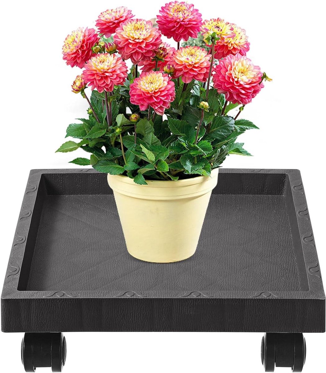 Plantentrolley met Wielen - Bloempotonderstel Plantenstandaard - Planten Verplaatsen - Versterkt Ontwerp - 29x29cm - Grijs