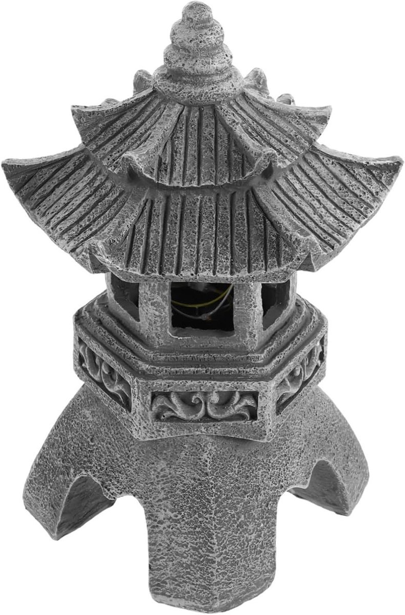 Pagode Tuinlamp - Zen Tuinbeeld - Buiten Decoratie - Op Zonne-energie - 26 cm Hoog - Grijs