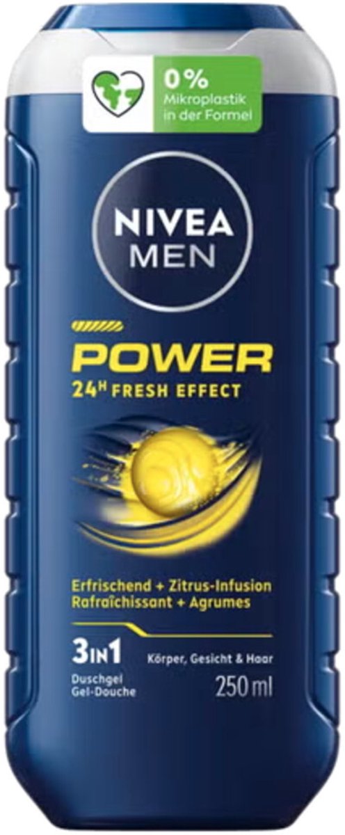NIVEA Men Shampoo & Douchegel 3in1 Power - 3 x 250 ml - Voordeelverpakking