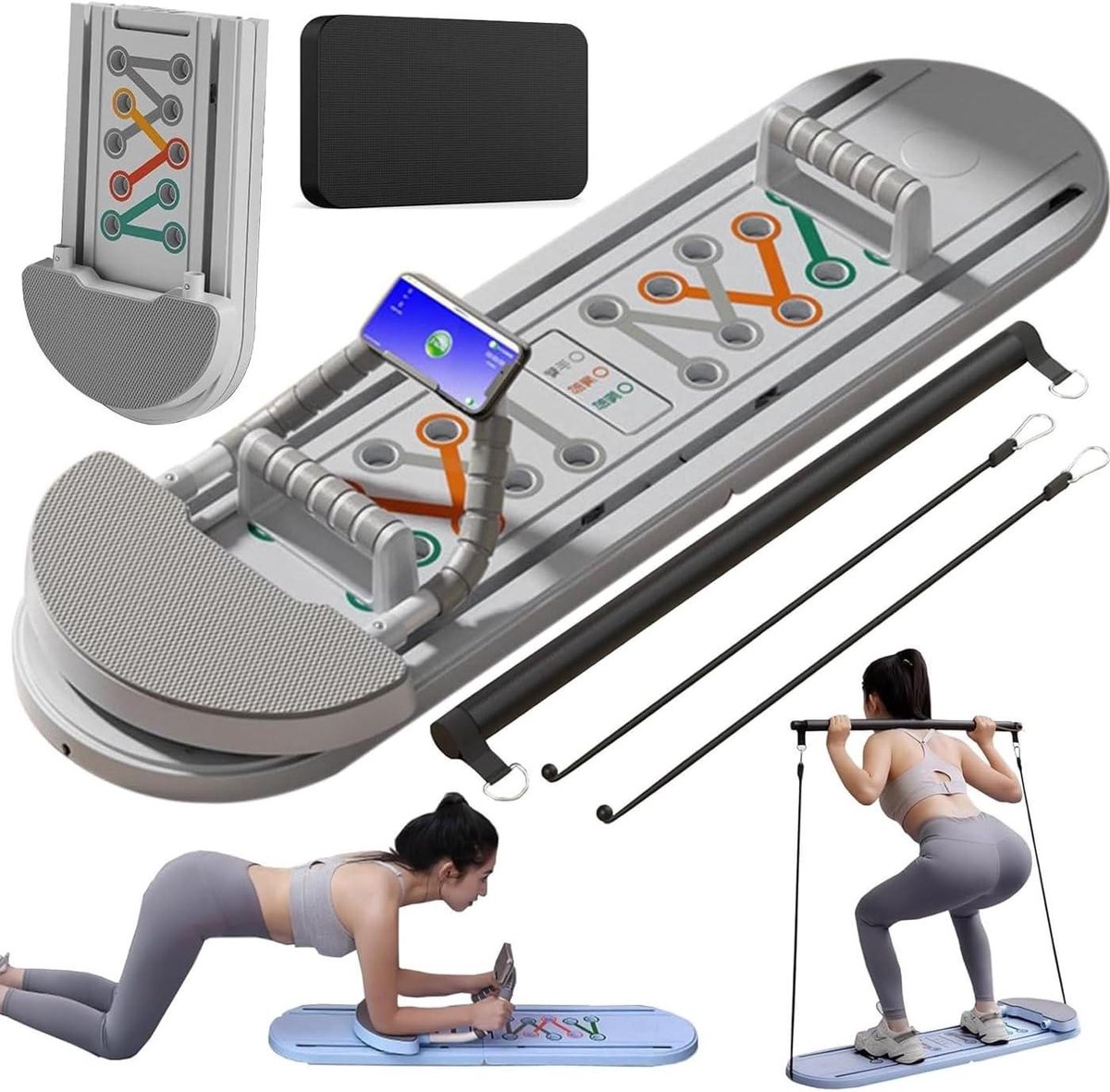 Pilates Board - Pilates Set - Full Body Workout - Automatische Rebound - 108x41x7cm - Grijs