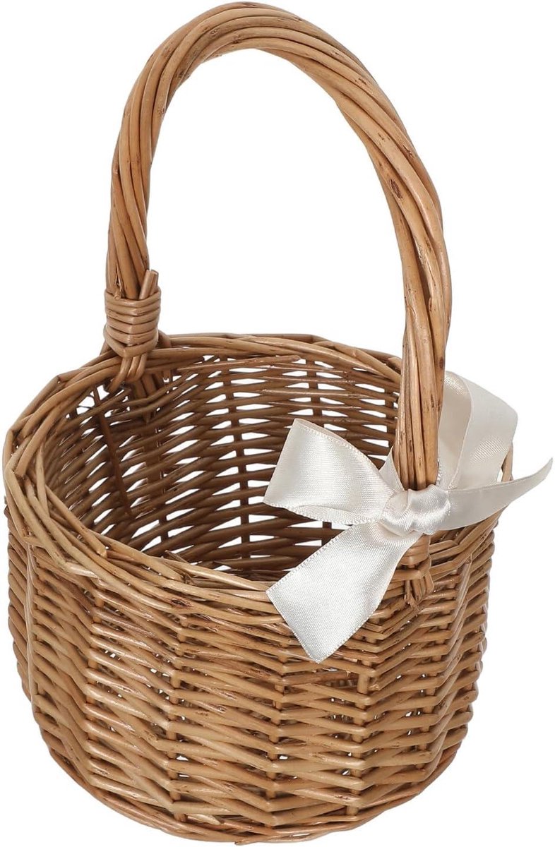 Rieten Mand - Wilgen Mand Bloemenmand - Bloemen Presenteren - Handgeweven Decoratief - 23x15x15 cm - Khaki