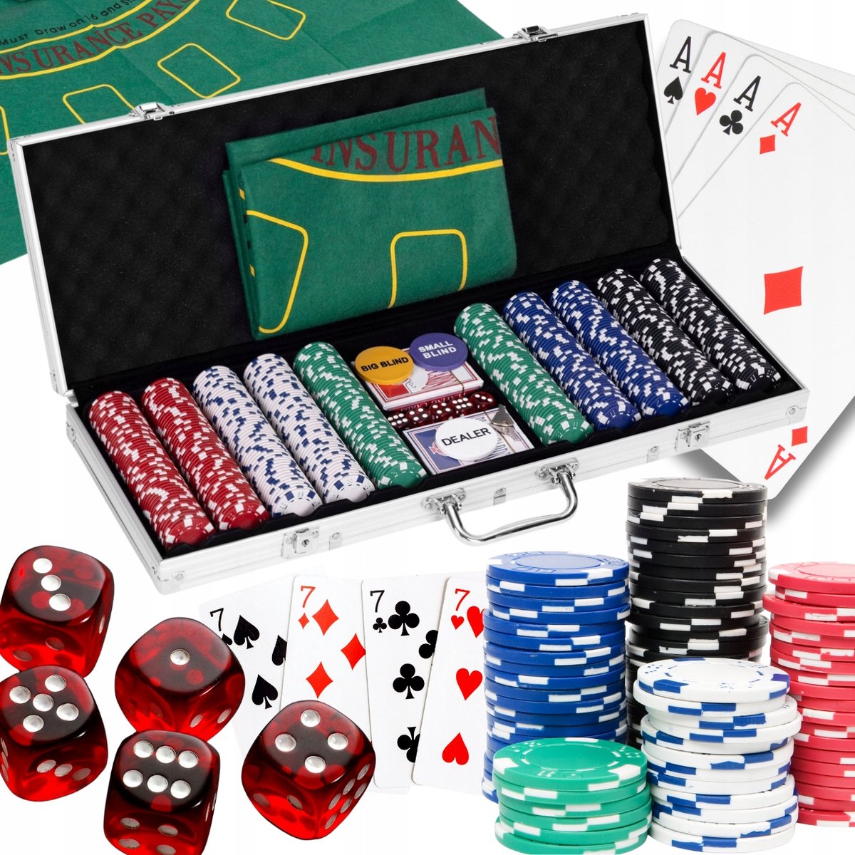 Poker Set 500 Chips, Speelmat, Kaarten & Koffer