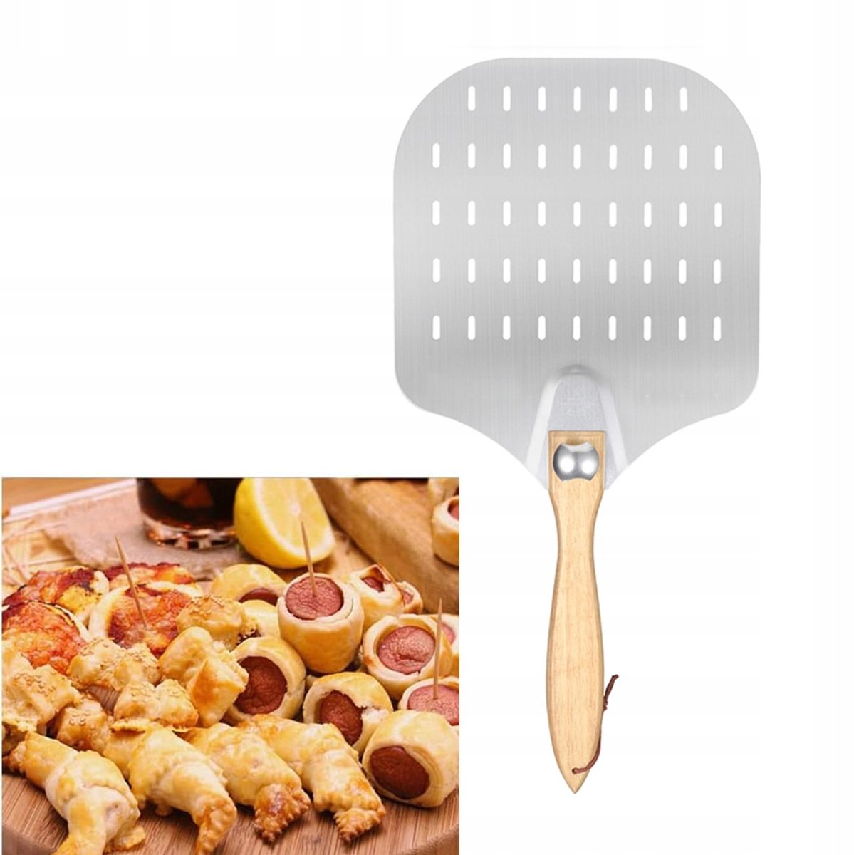 Perforatie Pizzaschep - Aluminium met Houten Handvat - 62x30.5 cm