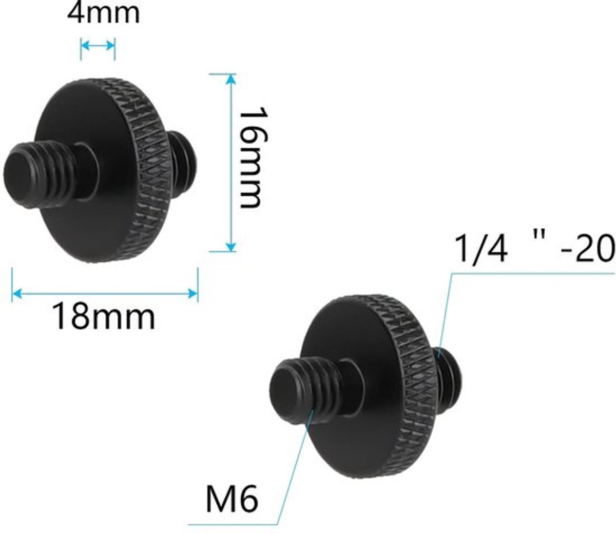 M6 naar 1/4 inch 20 Buitendraad Converter Adapter Set van 2