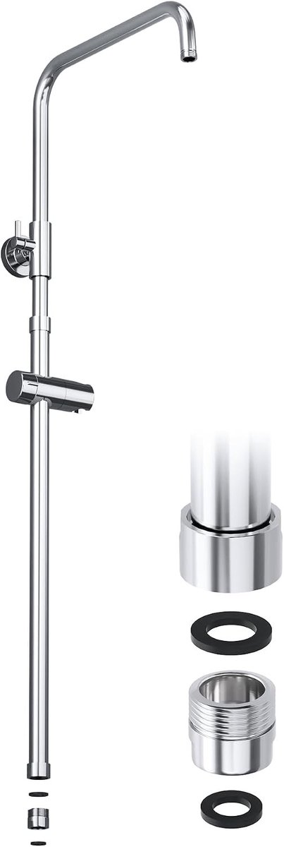 Regendouche deluxe - Chroom - D24mm-H+A - Verstelbare Roestvrijstalen Douchestang - Voor Badkamer