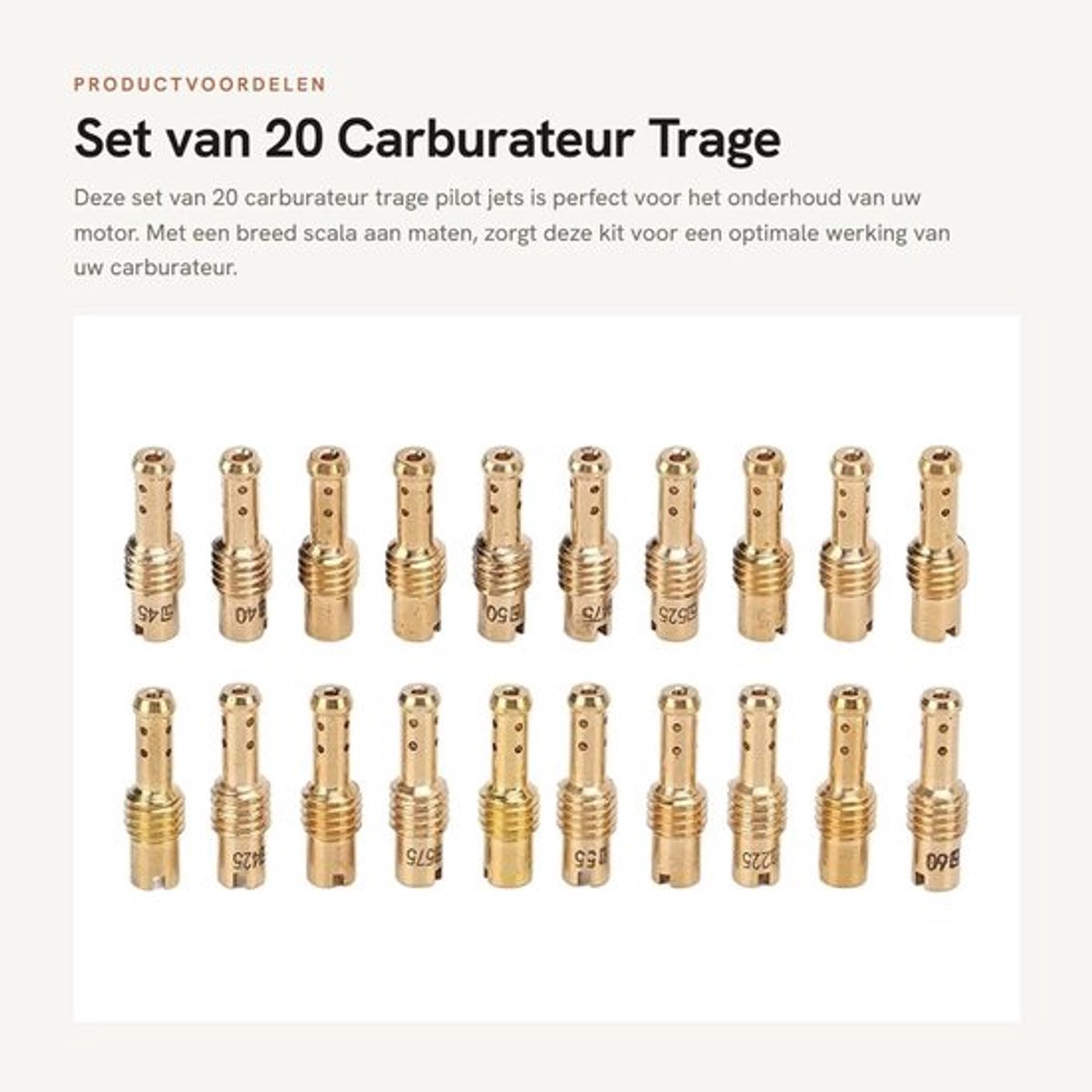 Pilootjet 20 Stuks - Carburateur Sproeiers - Vervangingsset - Hoogwaardige Kwaliteit - Geschikt voor VM/TM/TMX Carburateurs - Metalen Constructie