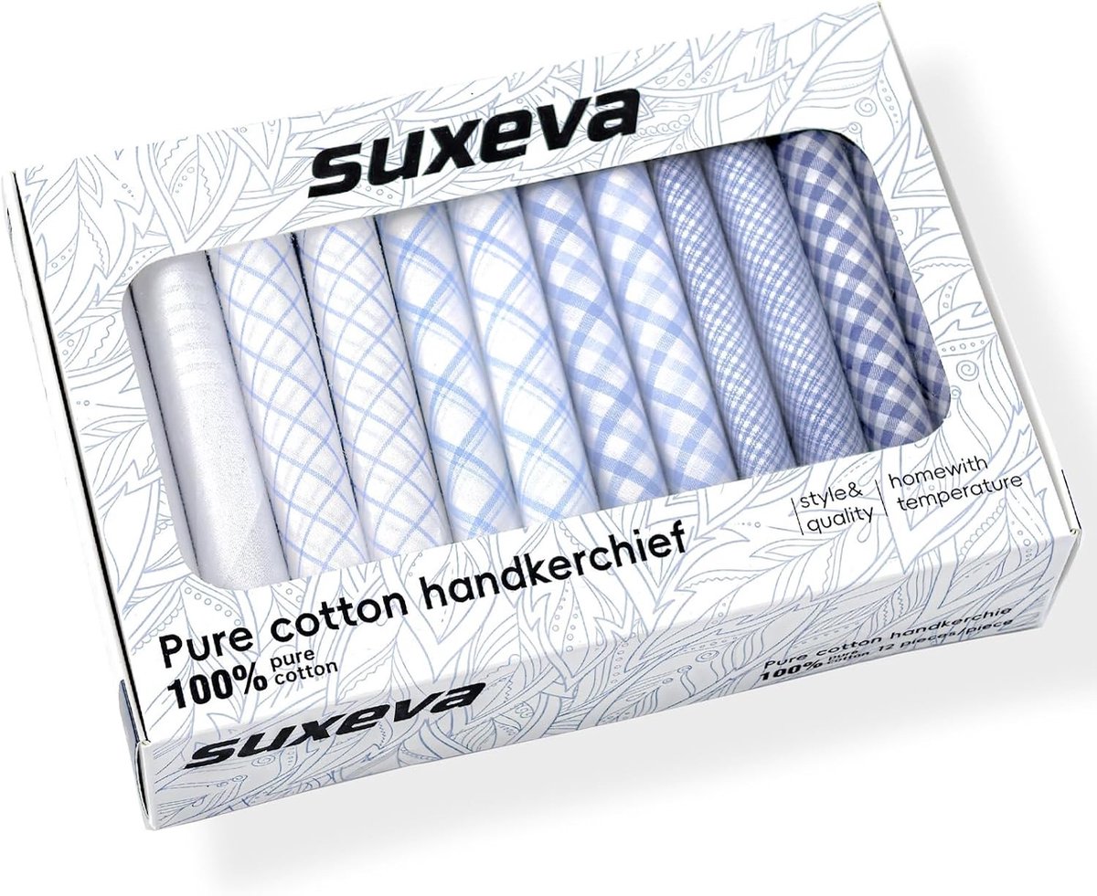 100% Katoenen Zakdoeken voor Heren - Blauwe Serie2 - Luxe Cadeauset in Doos