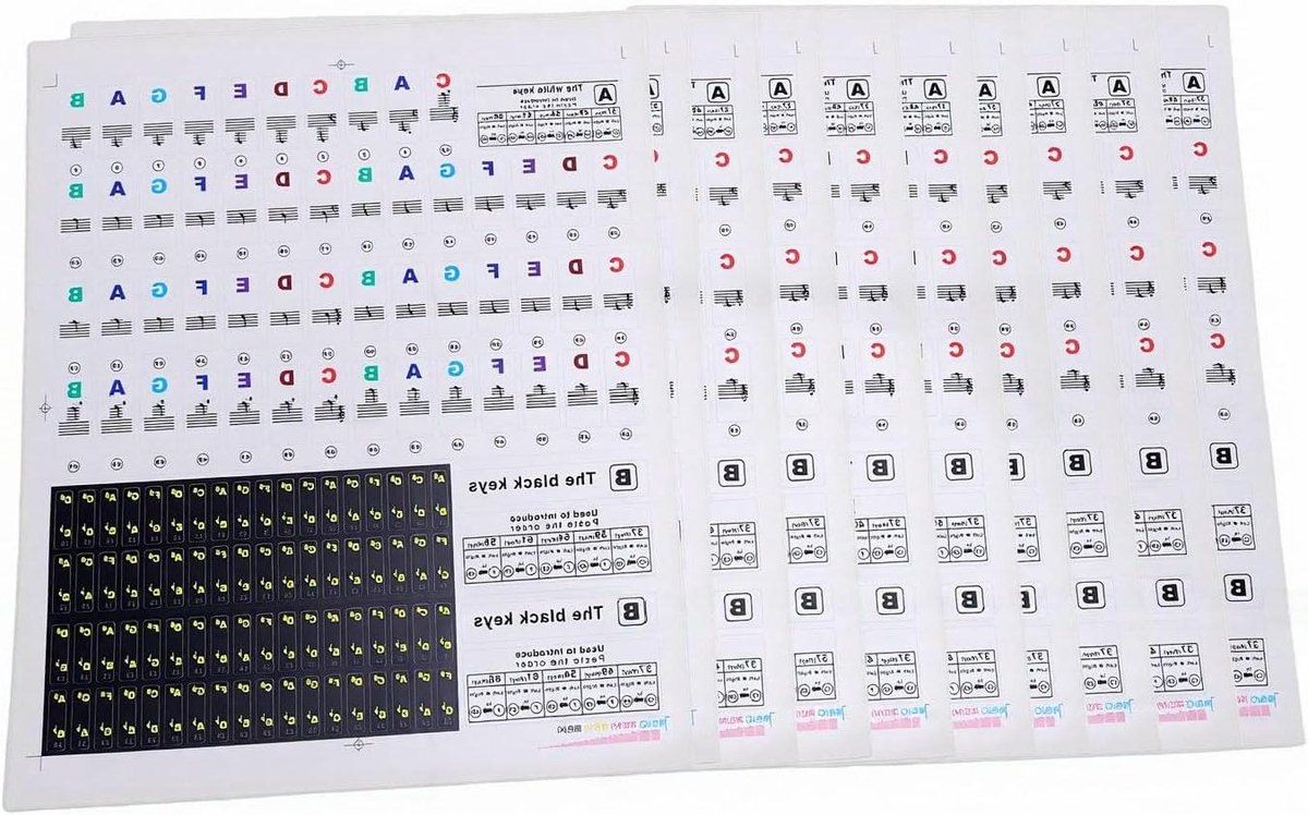 Pianotoetsenbord Stickers - Noten Labels - Muziek Leren - Transparant Ontwerp - 37-88 Toetsen - Duidelijk