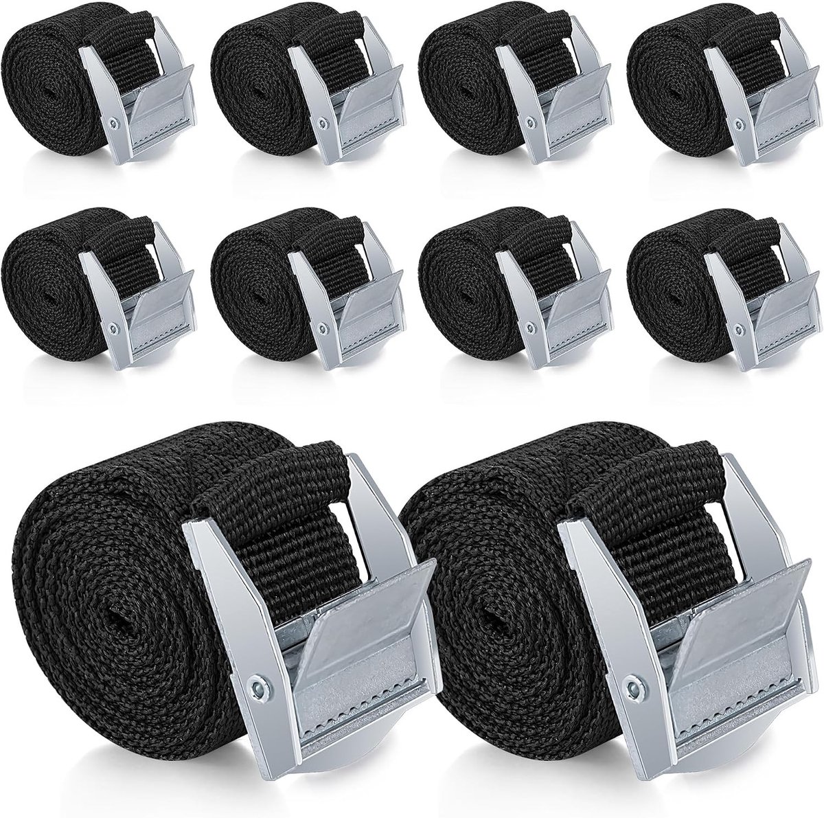 Spanbanden met Ratel - 2,5 cm x 1 m - 10 Stuks - Duurzaam Nylon voor Bevestigen van Bagage en Vracht