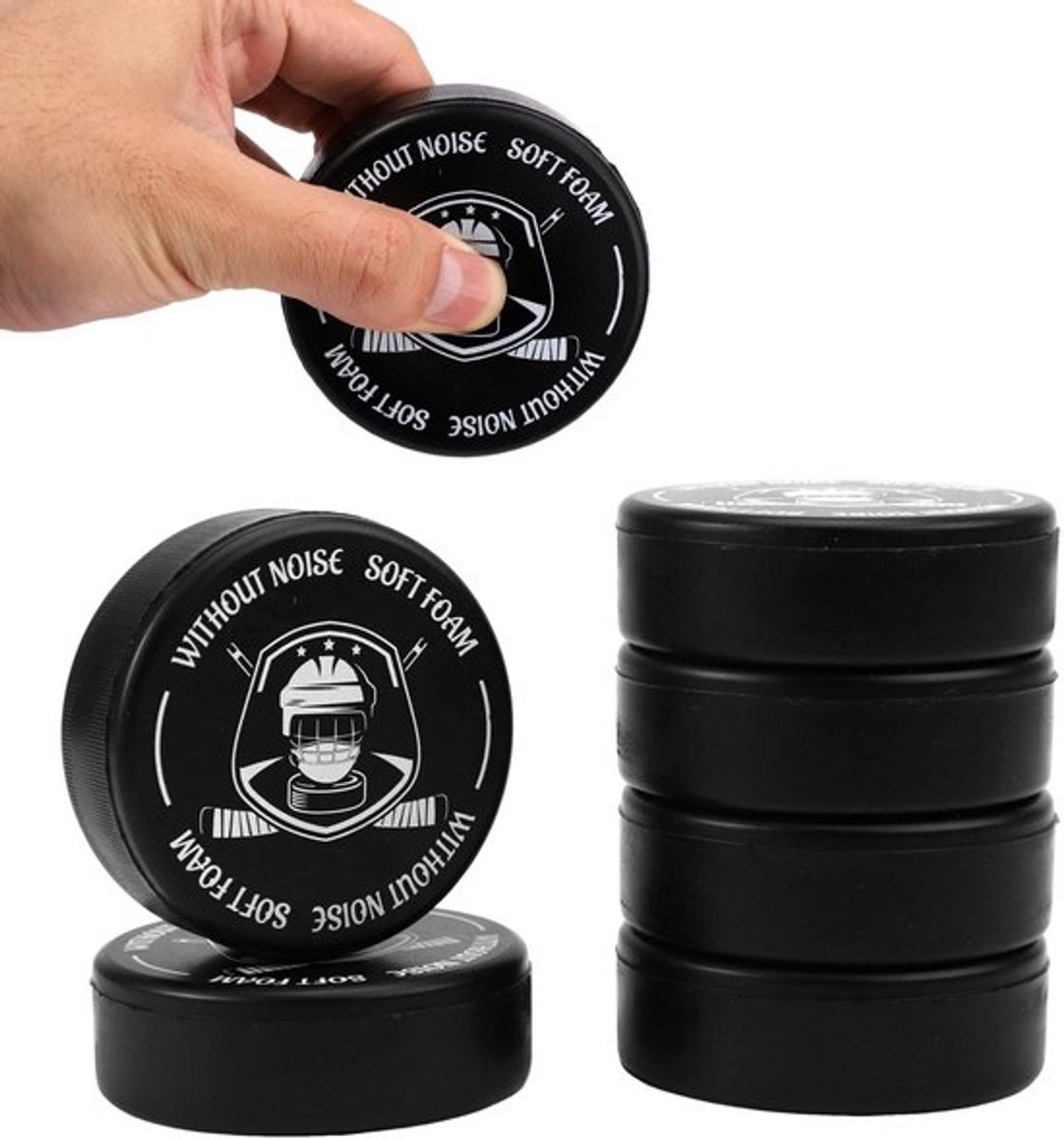 Ijshockeypuck 6 Stuks - Diameter 7,5 cm - Dikte 2,5 cm - Zacht PU Schuim - Hockeyaccessoires - Indoortraining - Hockeypuck