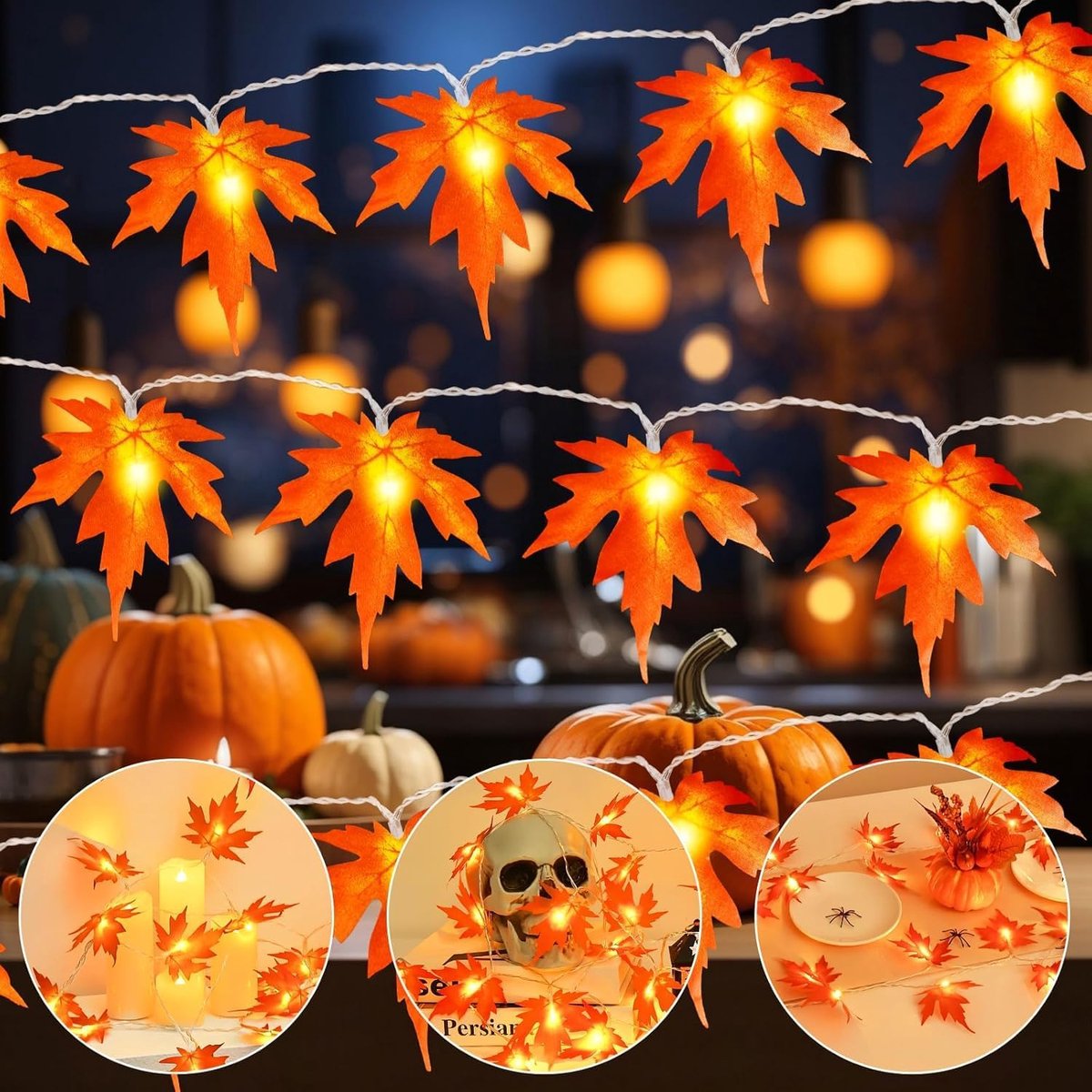 Herfstverlichting met Esdoornbladeren – LED Licht Slinger – Halloween & Herfstdecoratie – 40 LED – Warmgeel – 6 Uur Timer – USB Voeding – IP43 – Voor Raam, Deur, Muur & Tafel – 6 m