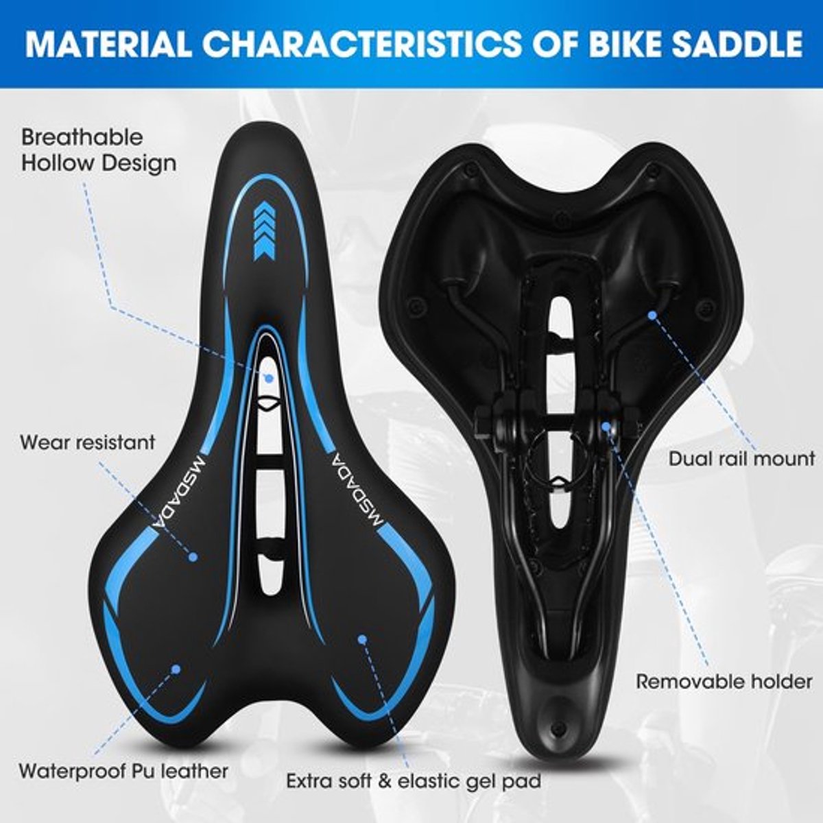 Fietszadel Waterdicht - Comfortabel Fietszadel - Zacht Gelpad - Ademend Ontwerp - Universele Standaard - 27,5 x 16 cm - Fietsstoel