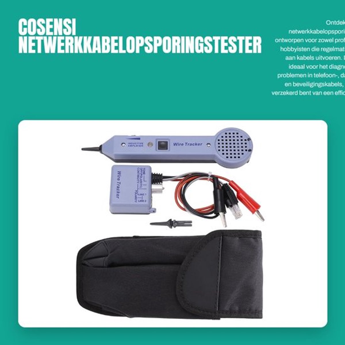 Netwerkkabelopsporingstester Hoge Prestaties - Kabeltester RJ45 - Inductieversterker - Kabeltonerdetector - Hoorbare/Visuele Signalering - Brede Toepassing