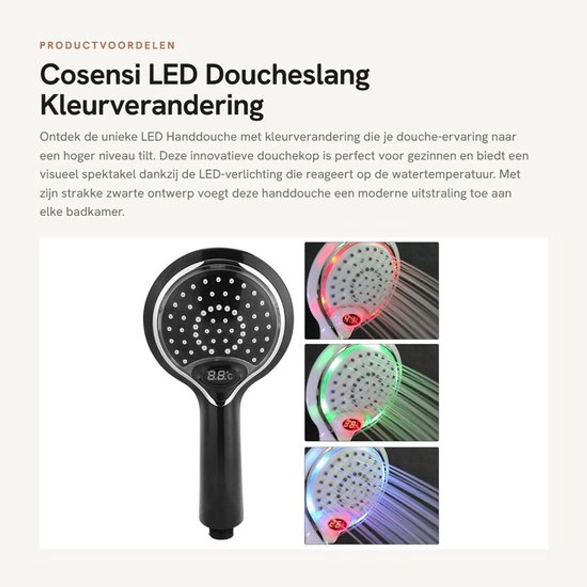 LED douchekop met kleurverandering - waterbesparende douchekop - verlichting douchekop - temperatuurindicatie - digitale temperatuurweergave
