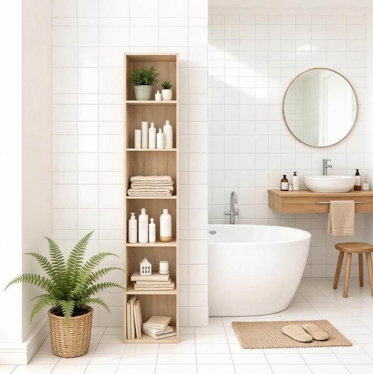 Boekenkast – 30 x 24 x 158,4 cm – 6 Vakken – MDF en Spaanplaat – Eikenkleur – Met Kantelbeveiliging