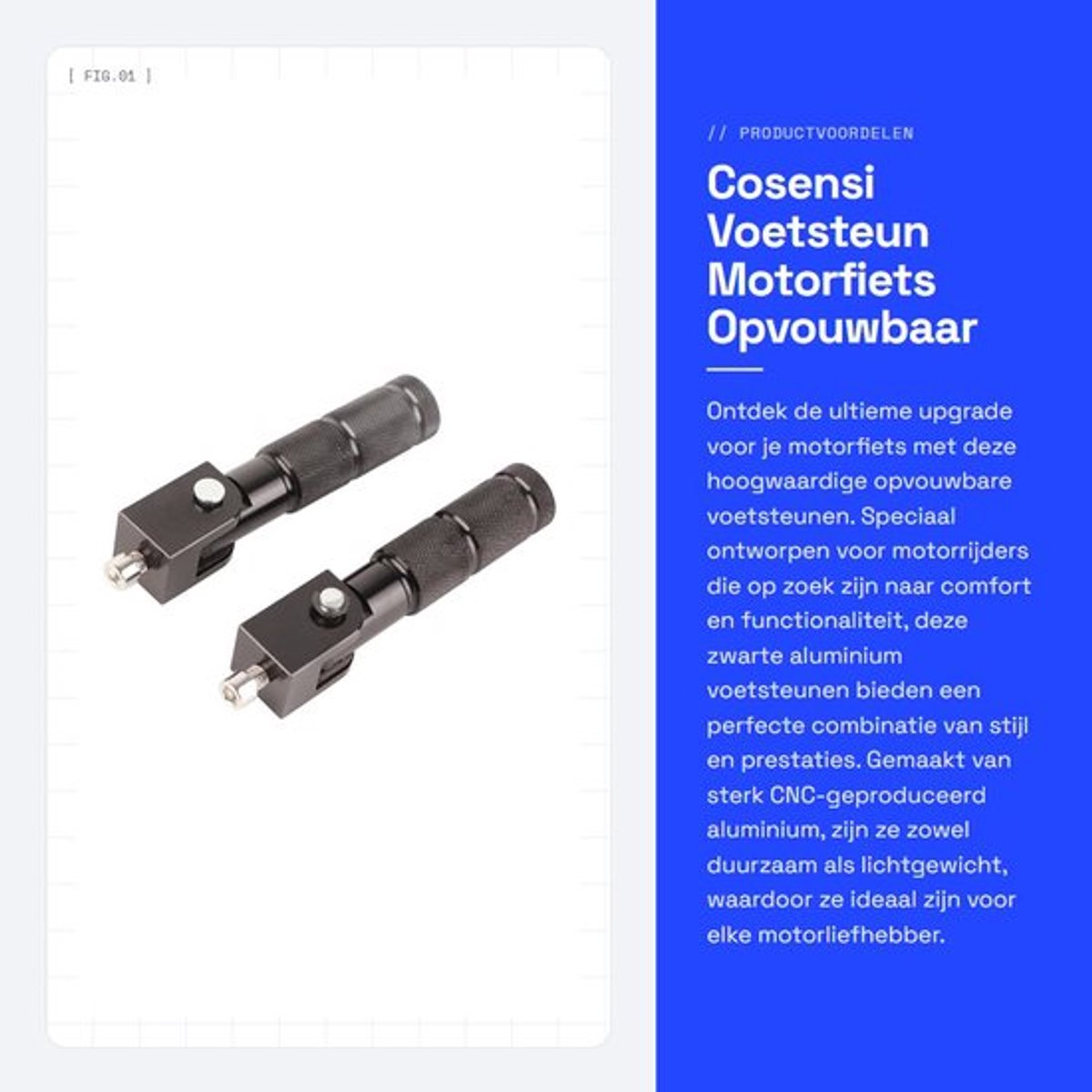 Voetsteun Aluminium - Opvouwbaar - 2 Stuks - Universele Steunstang - 90° Vouwbaar - Lichtgewicht en Sterk - Motorsteun