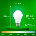 Philips LED-lamp E27, 104mm hoog, 60mm breed, 1095 lumen, 75W, koelwit 4000K.