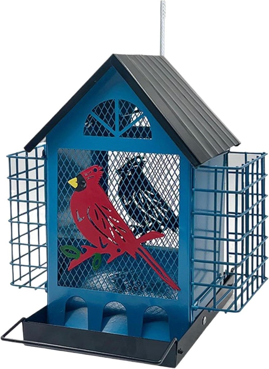 Vogelvoederhuis - Vogelvoerstation Voerbak - Vogels Voeren - Eekhoornbestendig Dubbele Kooien - 21.5 x 20 x 24.5 cm - Blauw