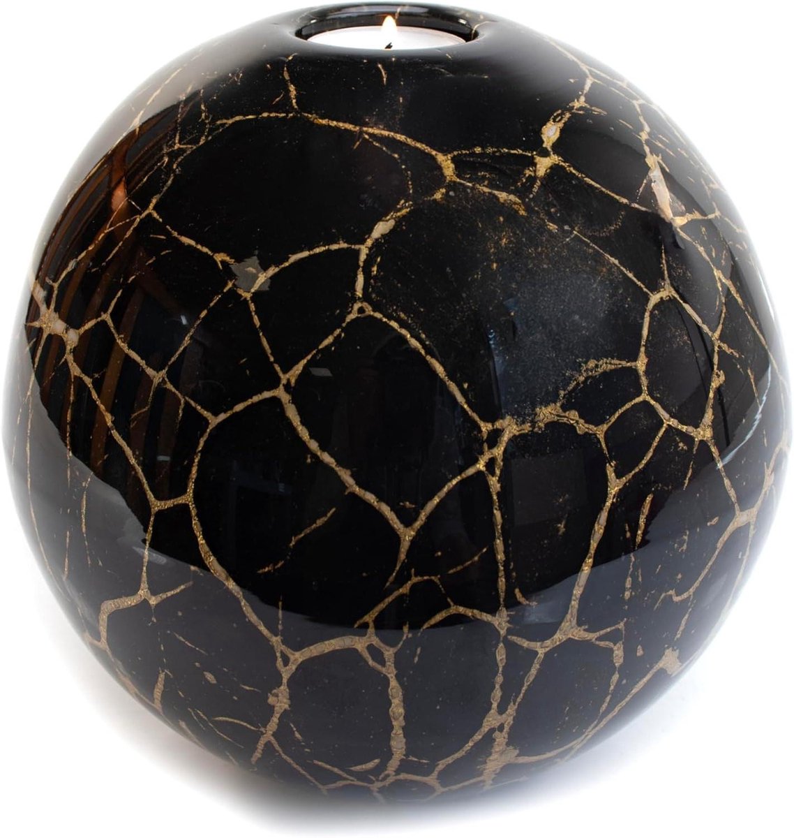 Urn Waxinelichthouder - Theelichthouder Kandelaar - Herinnering Opslag - Handgemaakt Glas - 20cm - Zwart
