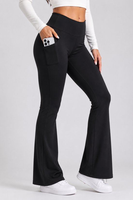 SparkNine Everyday flare broek - met uitlopende pijpen - PETITE - XL - zwart - met handige zakken - rekbaar & ademend van Merkloos — afbeelding 2