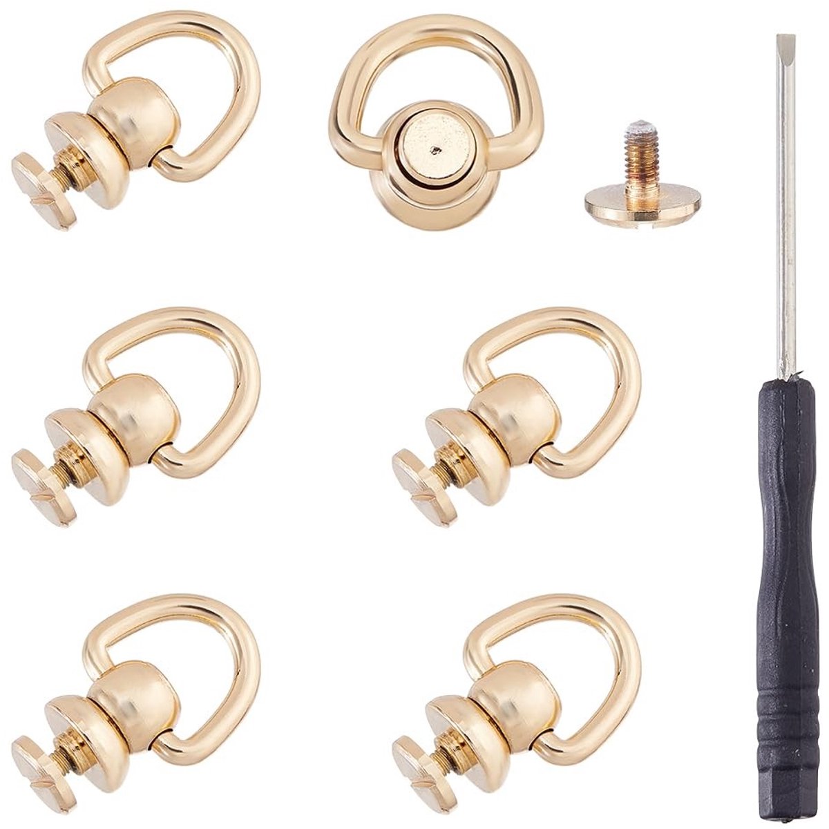 Dailygoods- Klinknagels 6 Stuks Messing - Decoratieve Klinknagels - Klinknagels voor Lederen Hardware - Schroevendraaier - Handtas Accessoires - Afmetingen 28x19x12 mm - Decoratieve Studs