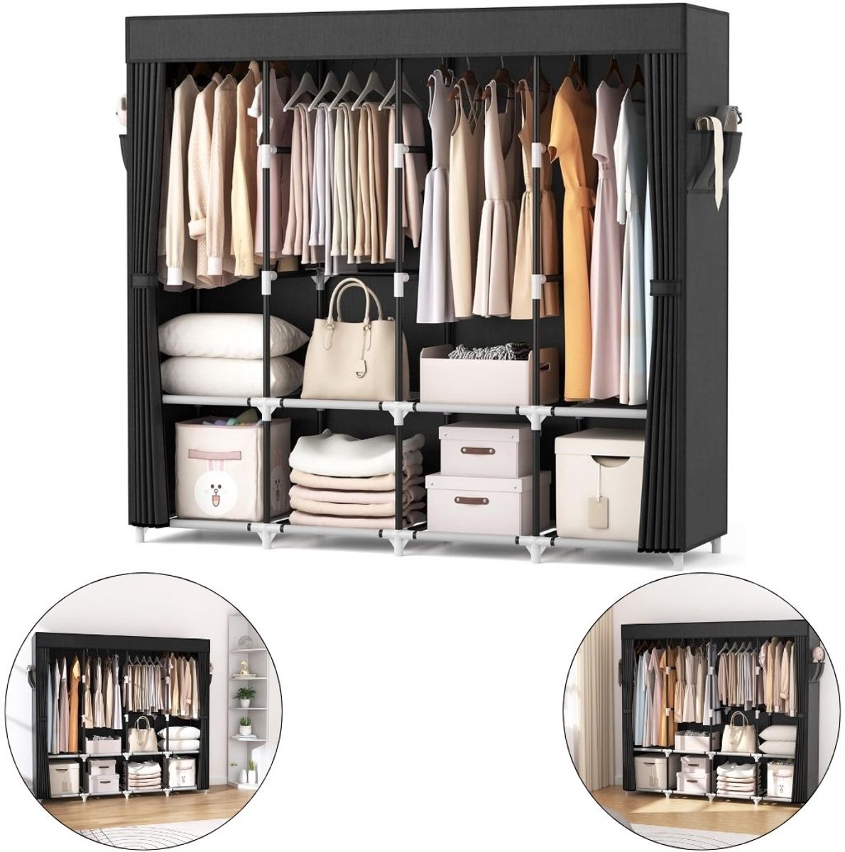 Dressing Kasten - Kledingkast - Kledingkasten Slaapkamer - Organizer - Zwart