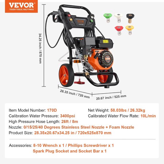 Hogedrukreiniger op Gas - Krachtige Reiniger - Terrassen Schoonmaken - Aluminium Pomp - 3400 PSI - Oranje Zwart — afbeelding 3