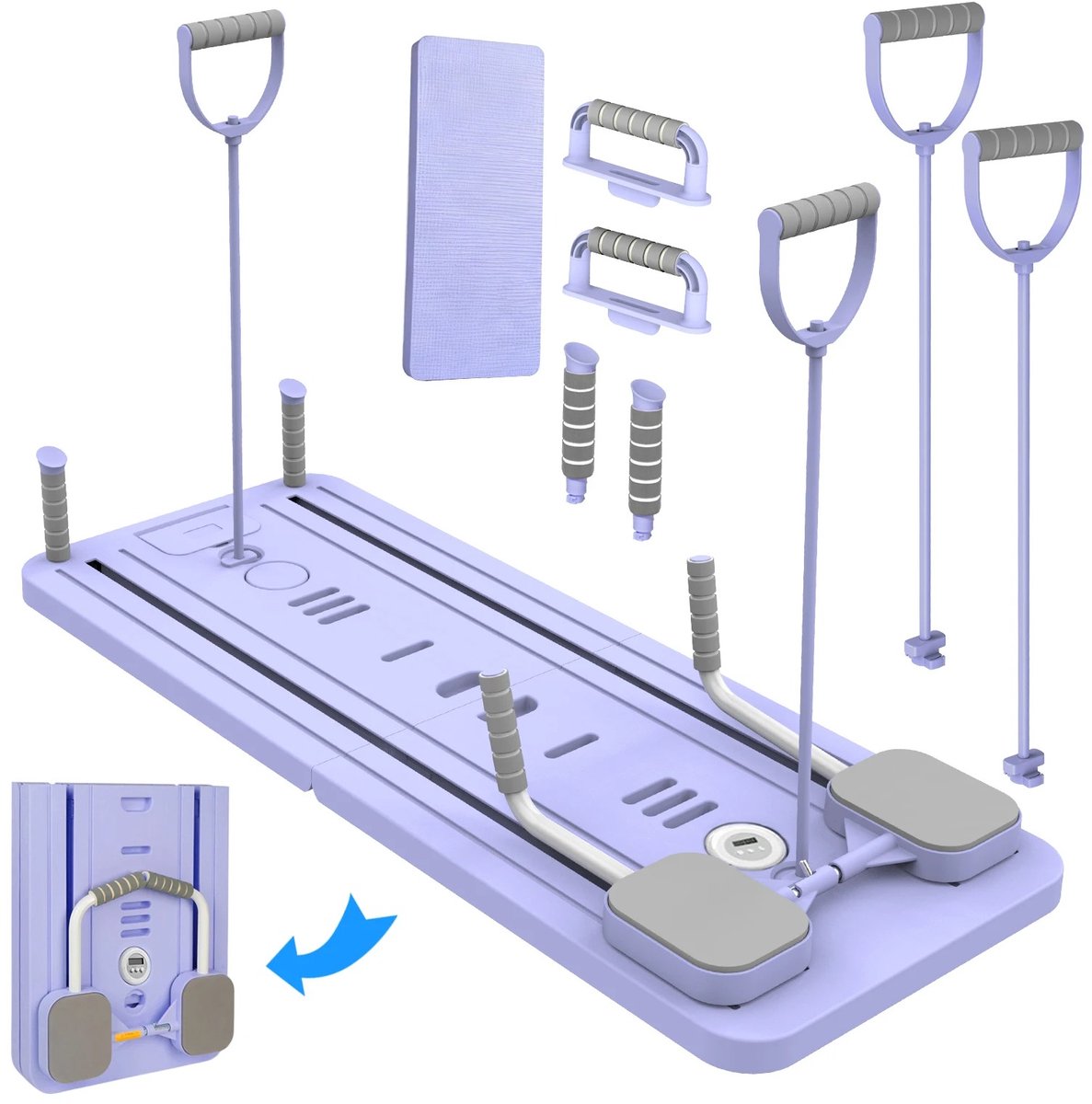UFTA Opvouwbaar Fitness Board - Multifunctioneel Pilates Oefenbord - Buik Core Rug Benen - 100kg Belastbaar met Timer - Paars