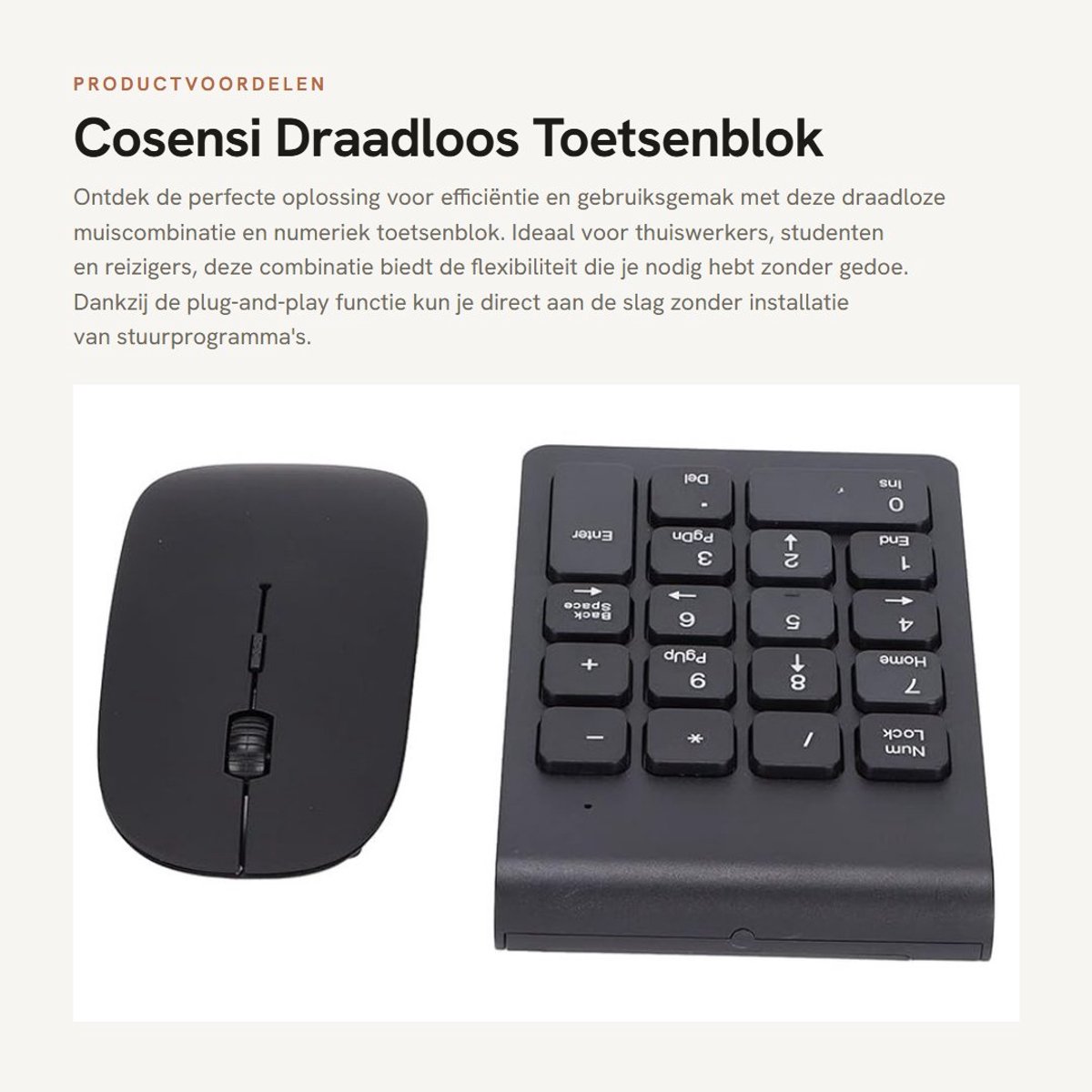 Dailygoods - Draadloos Toetsenblok Muiscombinatie - Plug-and-Play - Compact formaat - Brede Compatibiliteit - Ideaal voor Reis en Kantoor
