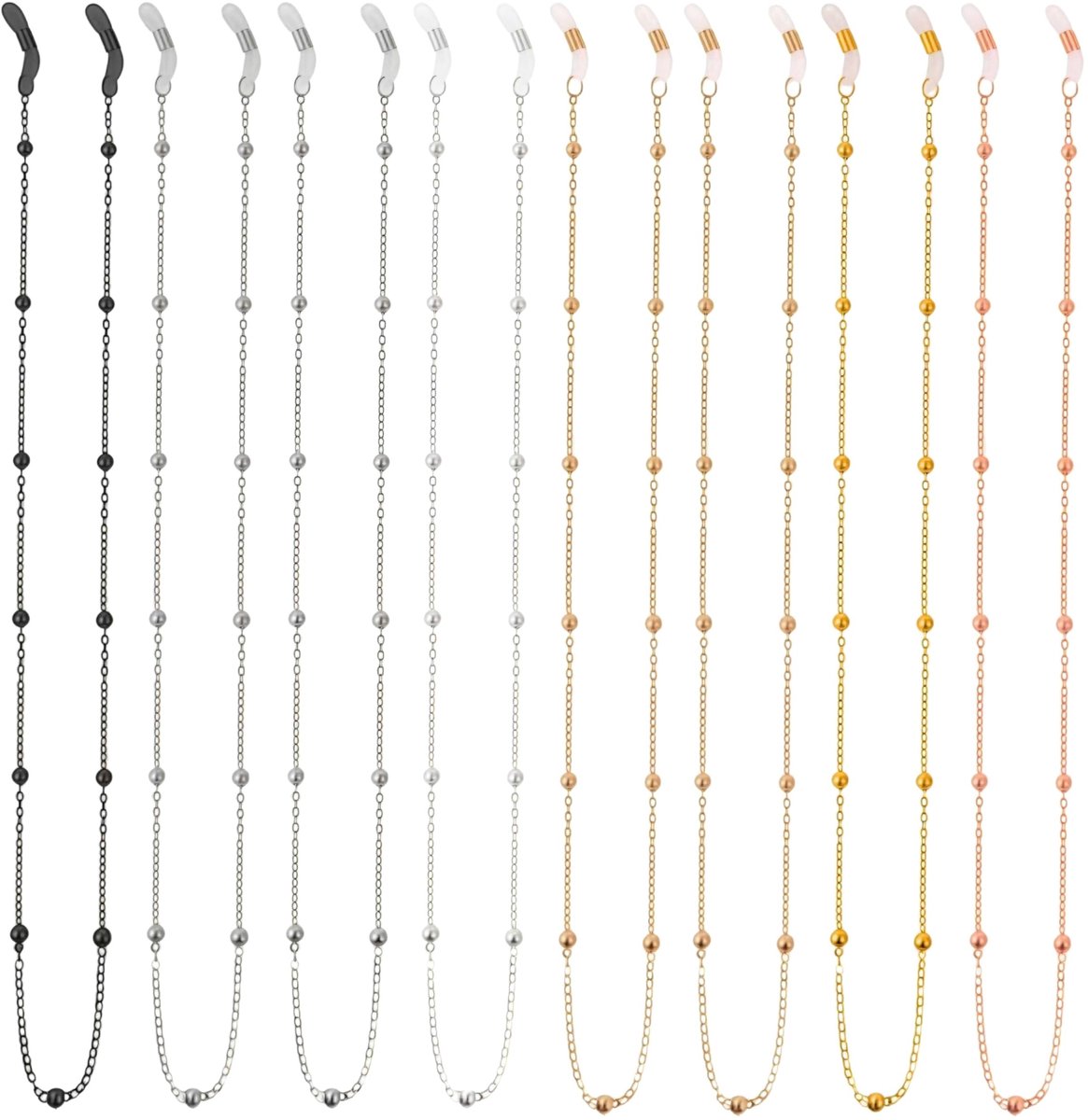 Dailygoods - KEYRI 8 Stks Cord Lanyard Bril Zonnebril Lenzenvloeistof Ketting Lange Zonnebril Strap Kralen Bril String Eyewear Bandjes Ketting met Strap Anti-slip Spectacle Chain Roestvrij Stalen Band