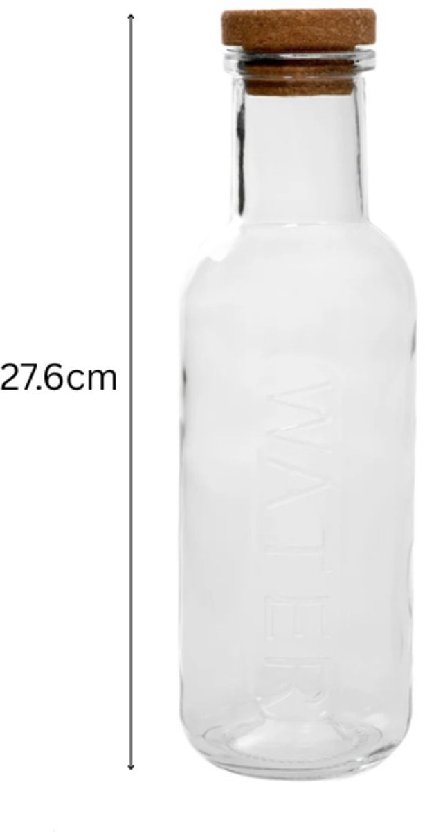 HOMLA - 4-Delige - Maeve Karaf - Glazen Waterkaraf met Kurken Stopper - Luxe Schenkkan voor Water, Sap & Dranken - Transparante Glazen Fles - Moderne Tafeldecoratie - 27.6 x 8 cm - 1L - Transparant — cadeau in Koken & Dineren - foto 3